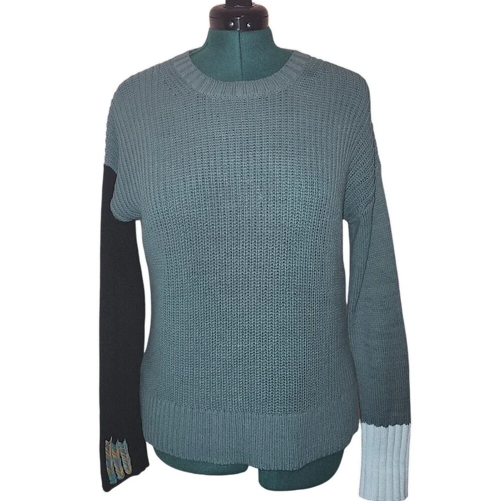 Lisa Todd Women’s Size S Blue Black Cotton Cable Knit Preppy Crew Neck S…